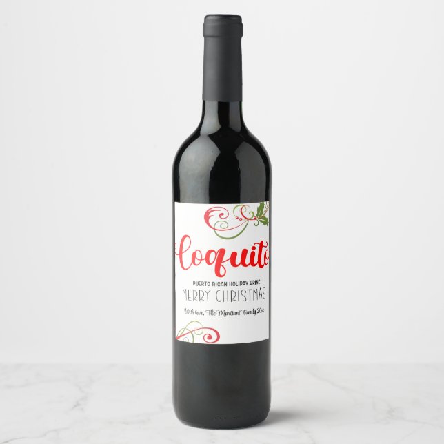 Coquito Merry Christmas Personalised bottle label (Front)