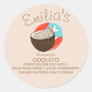 Coquito Recipe Drink Coconut Hand Drawn Classic Round Sticker