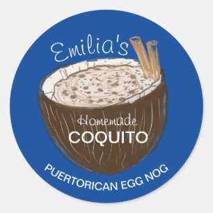 Coquito Recipe Drink Coconut Shell Egg Nog Classic Round Sticker