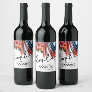 Coquito Recipe Egg Nog Drink Floral Business Wine Label