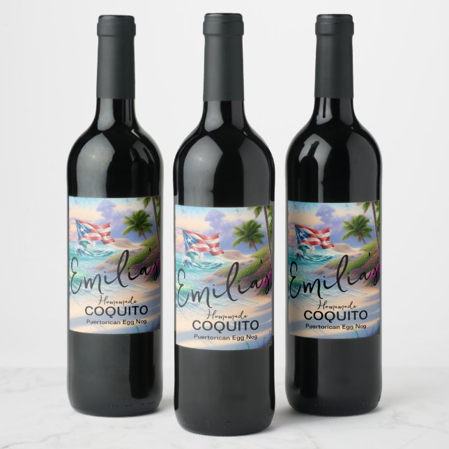 Coquito Recipe Egg Nog Drink Island Business Wine Label (Bottles)