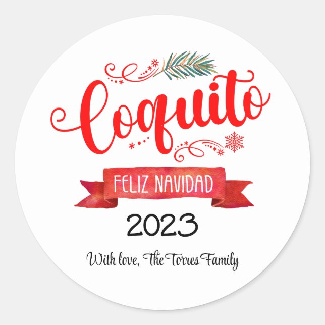 Coquito Red banner Feliz Navidad Round Sticker (Front)