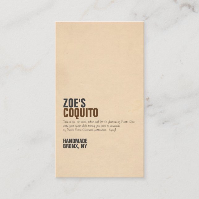 Coquito Rustic Modern Business Card (Front)