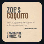 Coquito Rustic Modern Square Sticker<br><div class="desc">Customise our Coquito rustic modern design, with bold grey and brown personalised text and "Take a sip, sit back, relax and let the flavours of Puerto Rico warm your spirit while taking you back to memories of Puerto Rican Christmas parrandas" fun text design, on antique paper image background. Perfect for...</div>