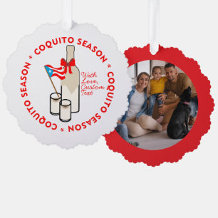 Coquito Season Custom Photo Text Tree Decoration Card