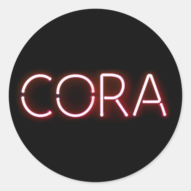Cora name in glowing neon lights classic round sticker (Front)