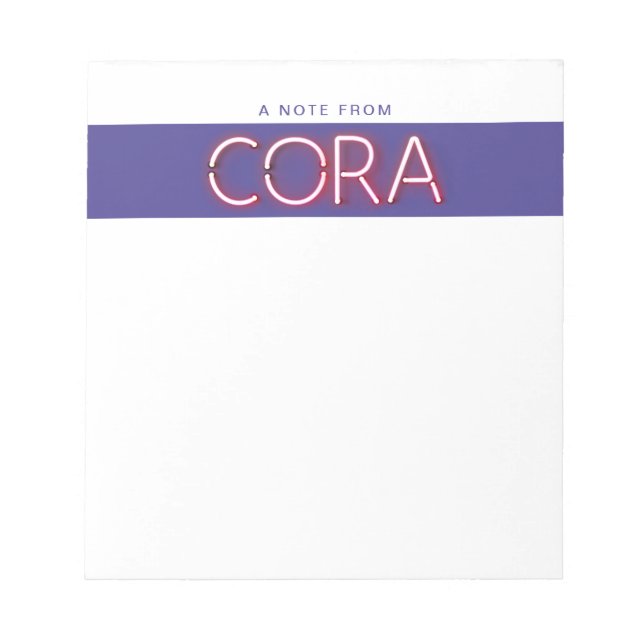 Cora name in glowing neon lights notepad (Front)