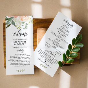 CORA Peach Floral Wedding Program