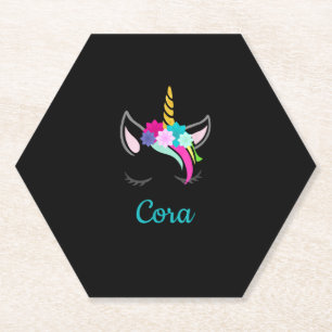 Cora Rainbow Unicorn Name T-Shirt Paper Coaster