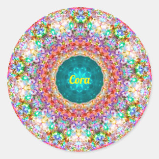 CORA ~ Sweet Floral Pattern ~ Personalised ~  Classic Round Sticker