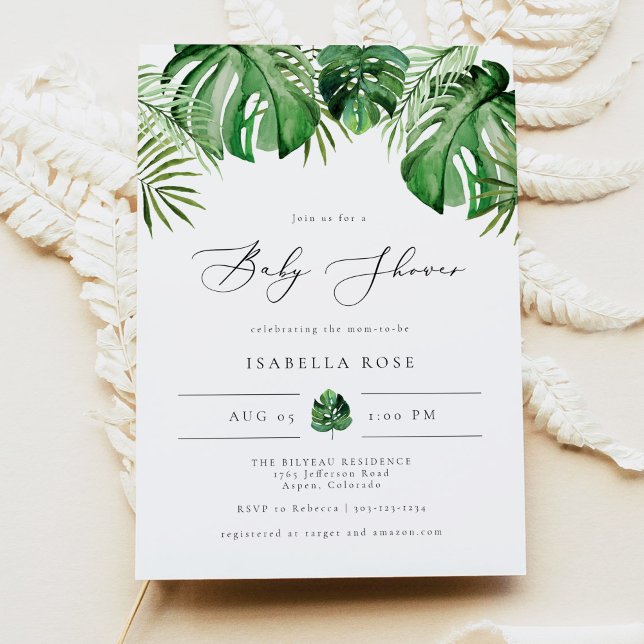 CORA Tropical Beach Palm Leaf Baby Shower Invitation (Creator Uploaded)