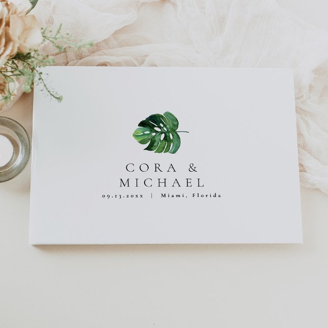 CORA Tropical Beach Palm Leaf  Destination Wedding Guest Book (Creator Uploaded)