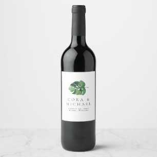 CORA Tropical Beach Palm Leaf  Destination Wedding Wine Label