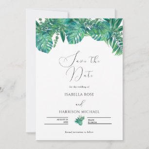 CORA Tropical Beach Palm Leaf Save the Date  Invitation