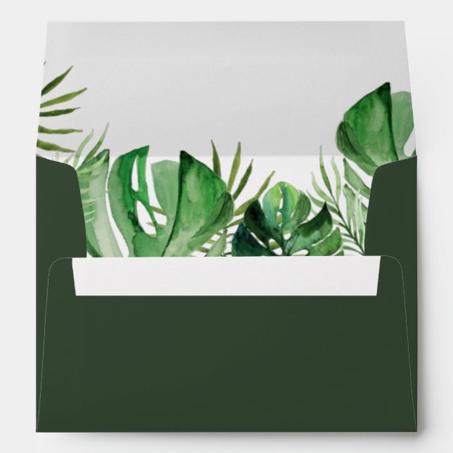 CORA Tropical Palm Leaf Beach Themed Dark Green Envelope (Back (Bottom))