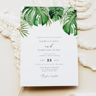 CORA Tropical Watercolor Palm Leaf Wedding Invitation