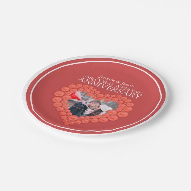Coral 35th Anniversary photo heart paper plate (Angled)