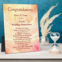 Coral 35th Wedding Anniversary Plaque