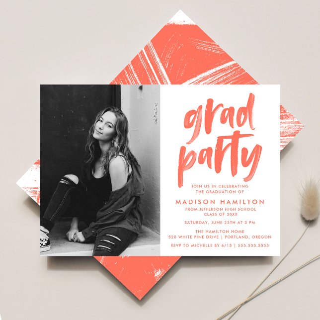 Coral | Abstract Brushstrokes Graduation Party Invitation (Creator Uploaded)