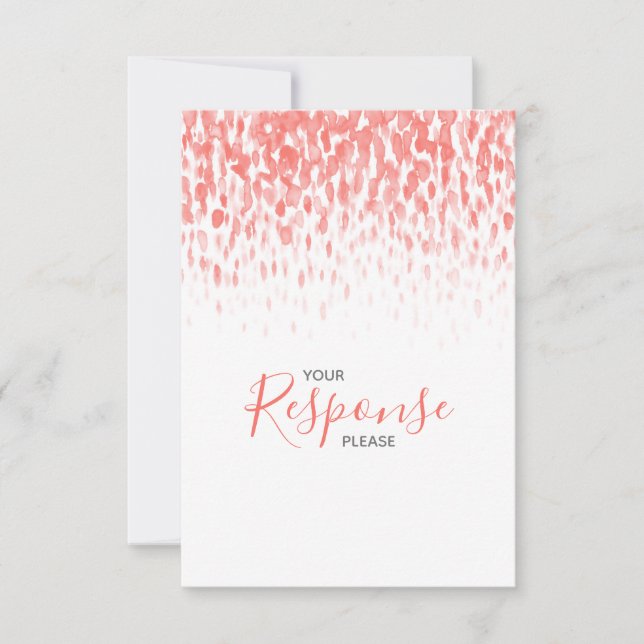Coral abstract modern art wedding reply RSVP (Front)