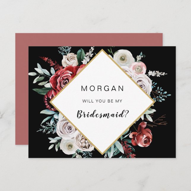Coral Almond Floral Will You Be My Bridesmaid Postcard (Front/Back)