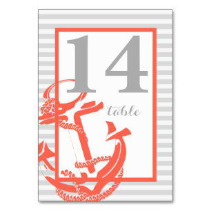 Coral Anchor Table Number Card