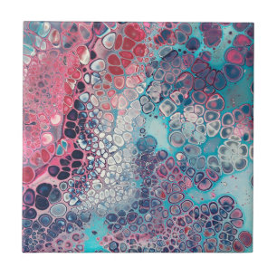 Coral and Aqua Acrylic Pour Colourful Abstract Ceramic Tile
