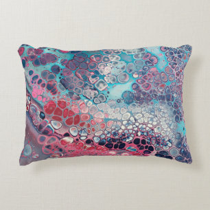 Coral and Aqua Acrylic Pour Colourful Abstract Decorative Cushion
