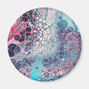 Coral and Aqua Acrylic Pour Colourful Abstract Magnet