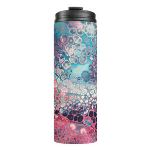 Coral and Aqua Acrylic Pour Colourful Abstract Thermal Tumbler