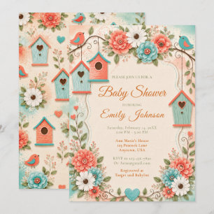 Coral and Aqua Baby Shower Invitation