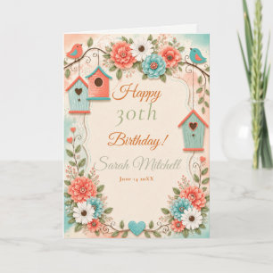 Coral and Aqua Birthday Party Card