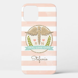 Coral and Aqua Caduceus Nurse iPhone 12 Case