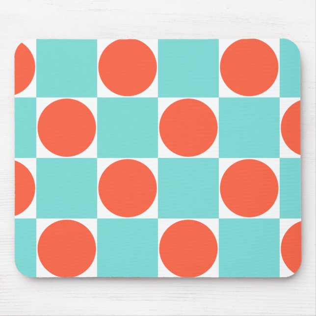Coral and Aqua Circle Chequerboard Mouse Pad (Front)