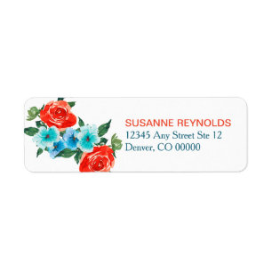 Coral and Aqua Floral Return Address Label