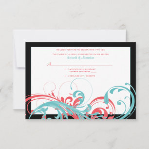 Coral and Aqua Floral Wedding Reply Card
