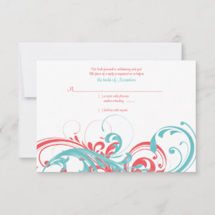 Coral and Aqua Floral Wedding Reply Card