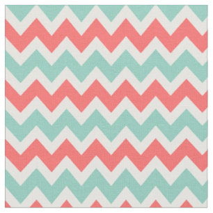 Coral and Aqua Modern Chevron Fabric