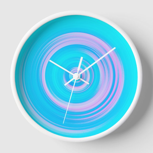 Coral and Aqua Spiral Abstract Contemporary Clock (Front)