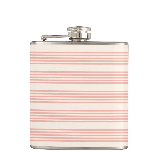 Coral and beige five stripe pattern hip flask (Front)