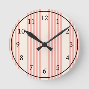 Coral and beige five stripe pattern round clock