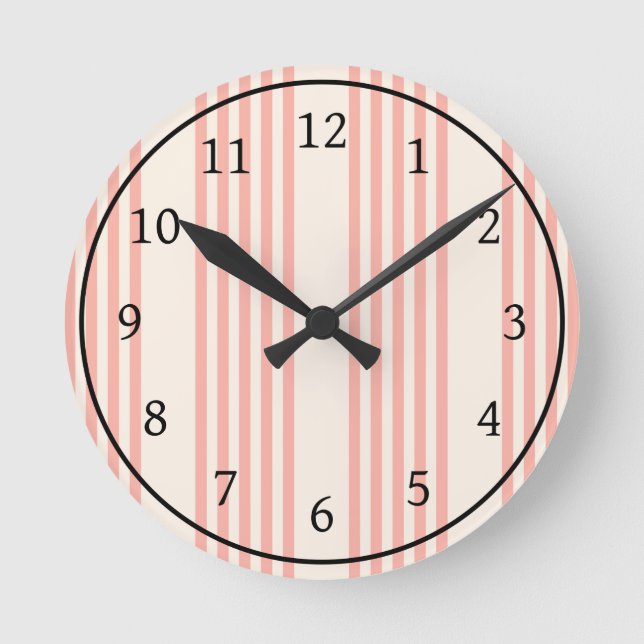 Coral and beige five stripe pattern round clock (Front)