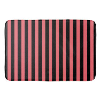 Coral and black candy stripes bath mat