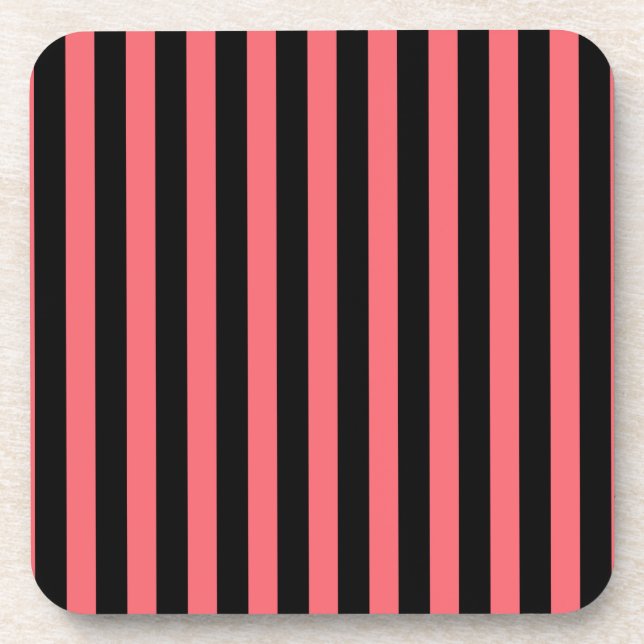Coral and black candy stripes coaster (Front)
