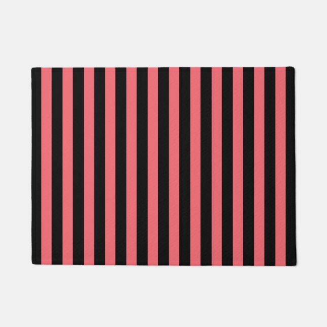 Coral and black candy stripes doormat (Front)
