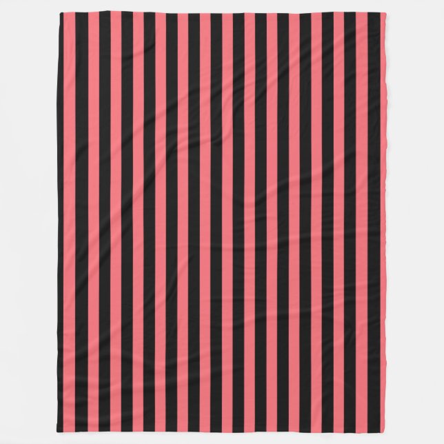 Coral and black candy stripes fleece blanket (Front)