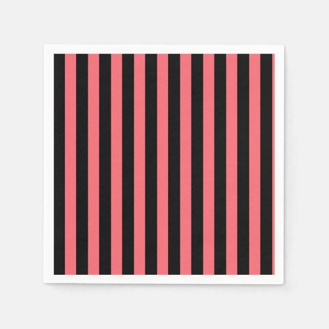 Coral and black candy stripes napkin (Front)
