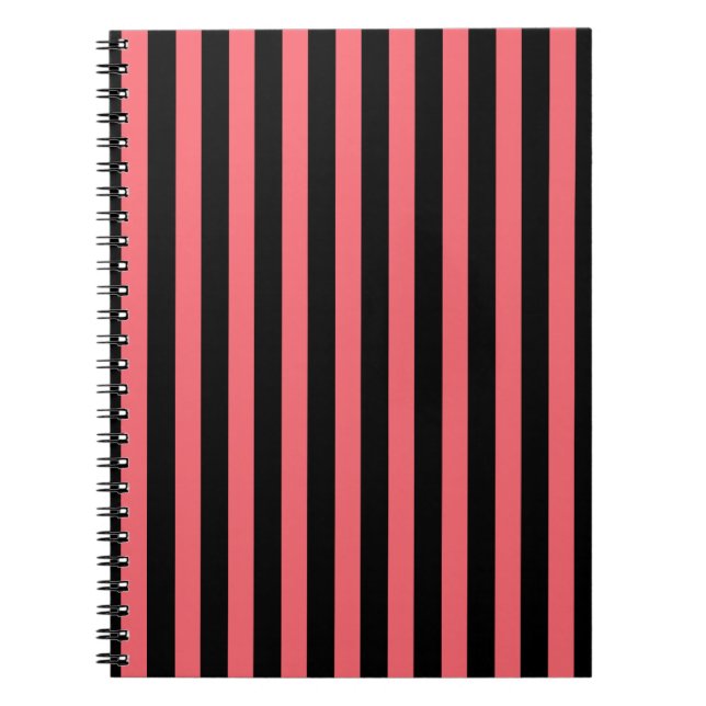 Coral and black candy stripes notebook (Front)