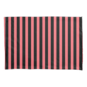 Coral and black candy stripes pillowcase