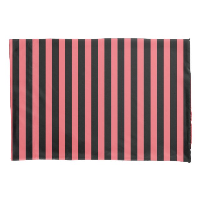 Coral and black candy stripes pillowcase (Front)